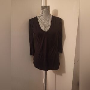 Bordeaux Black Rayon Spandex Blend Deep V 3/4:Sleeve Tank Like New Sz XS